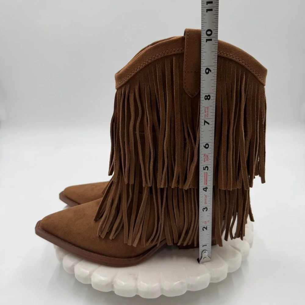 Universal Thread Austin Tan Fringe Western Boots Pointed Toe Memory Foam Size 7
